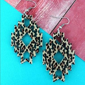 Leopard Southwestern Diamond Wood Earrings